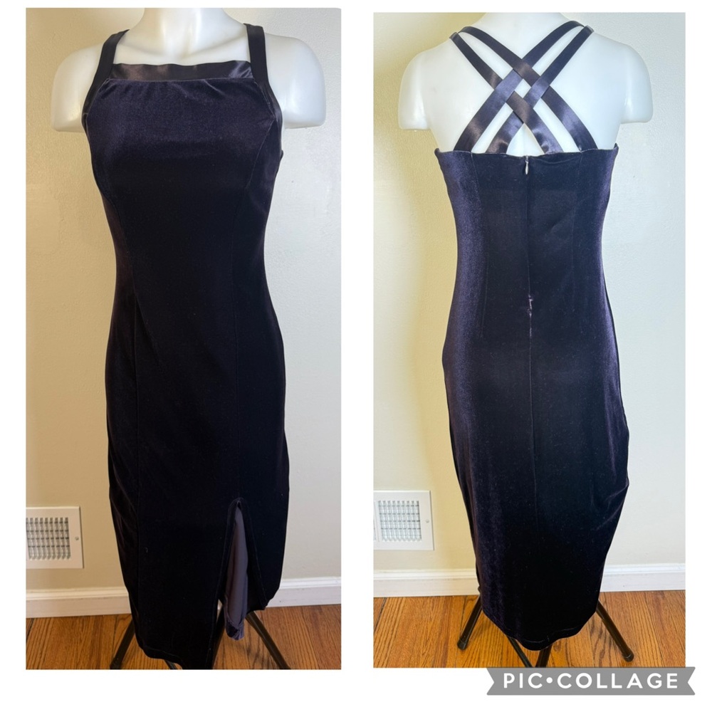 CDC Petites 4 Velvet Satin Trim Formal Dress Prom Dress 90s Y2K Long Plum Black